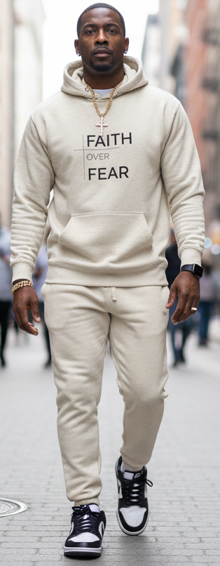 Faith Over Fear Graphic Hoodie - Oatmeal Beige