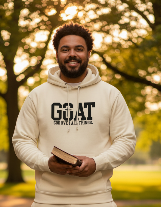 GOAT God Over All Things Graphic Hoodie - Bone Cream