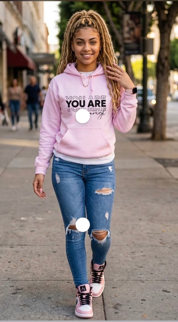 You Are Enough Hot Pink Pullover Hoodie