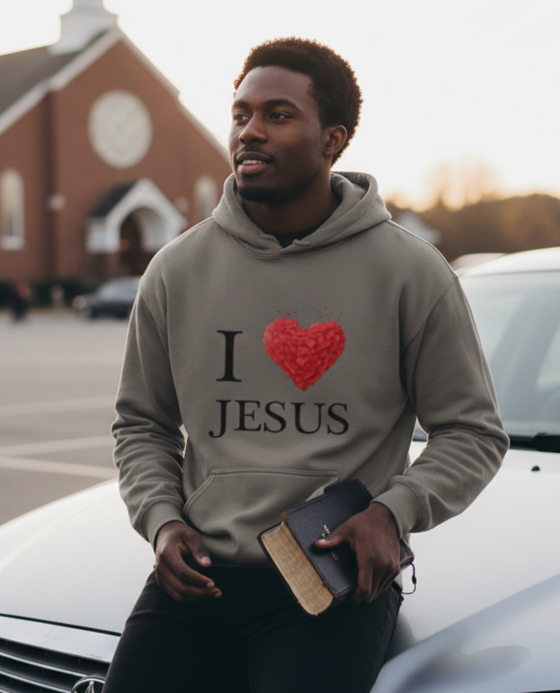 I Love Jesus Graphic Hoodie - Charcoal Gray