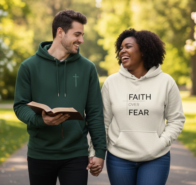 Faith Over Fear Graphic Hoodie - Oatmeal Beige