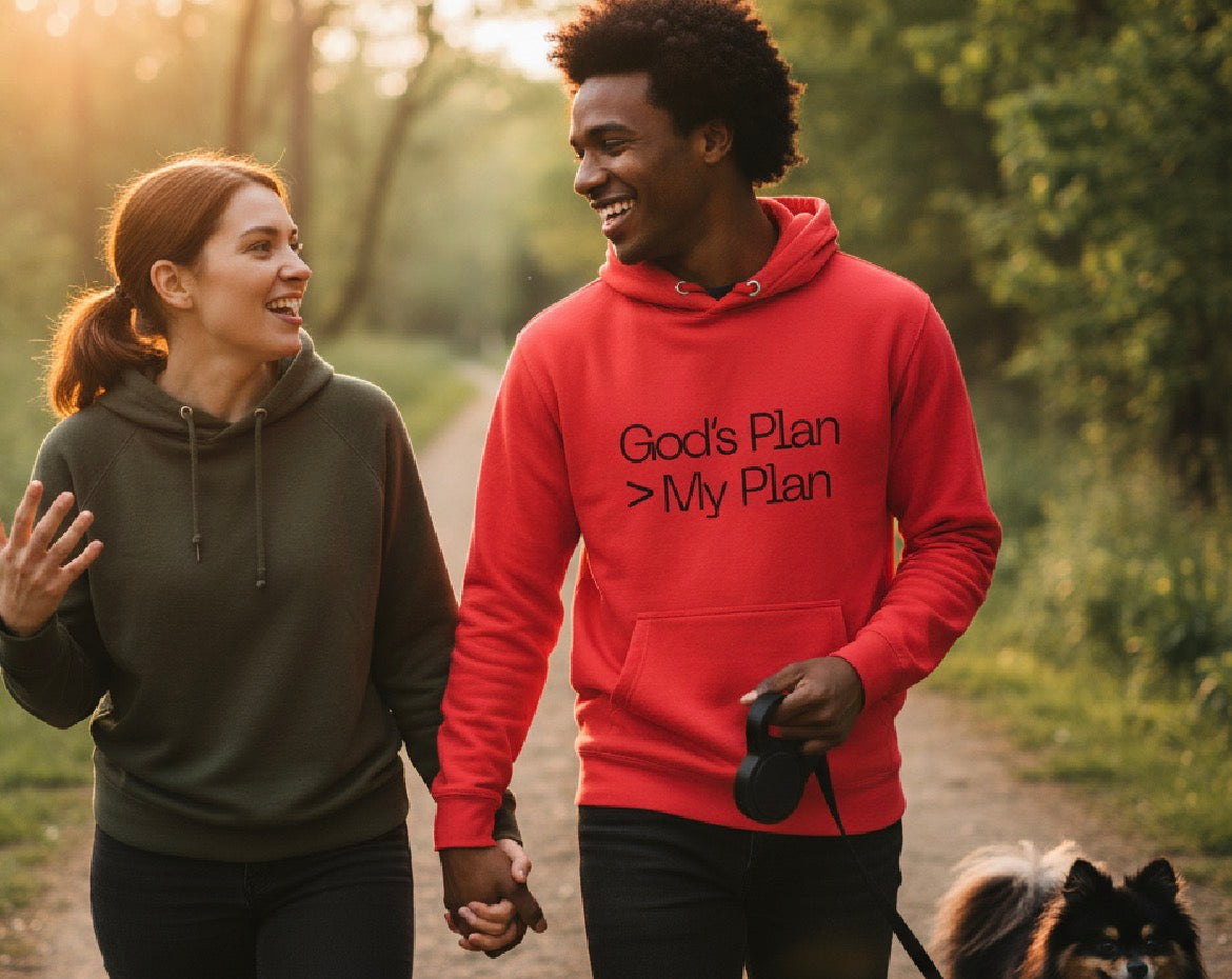 Mindset Collection Unisex Hoodie – "God's Plan > My Plan" Red Heavyweight Pullover