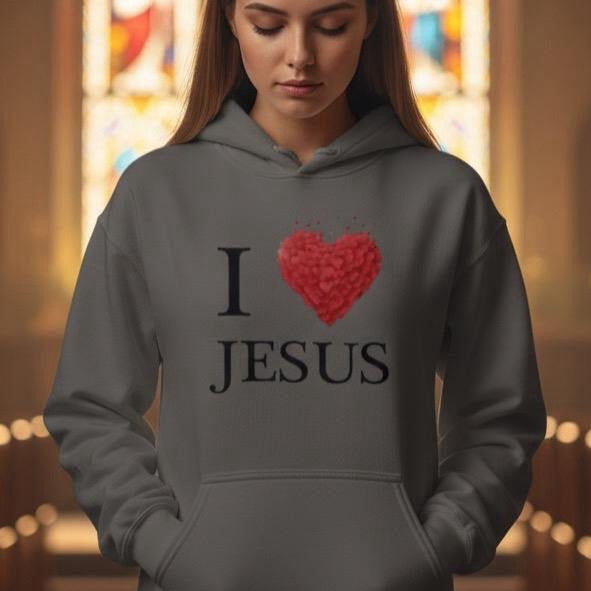 I Love Jesus Graphic Hoodie - Charcoal Gray