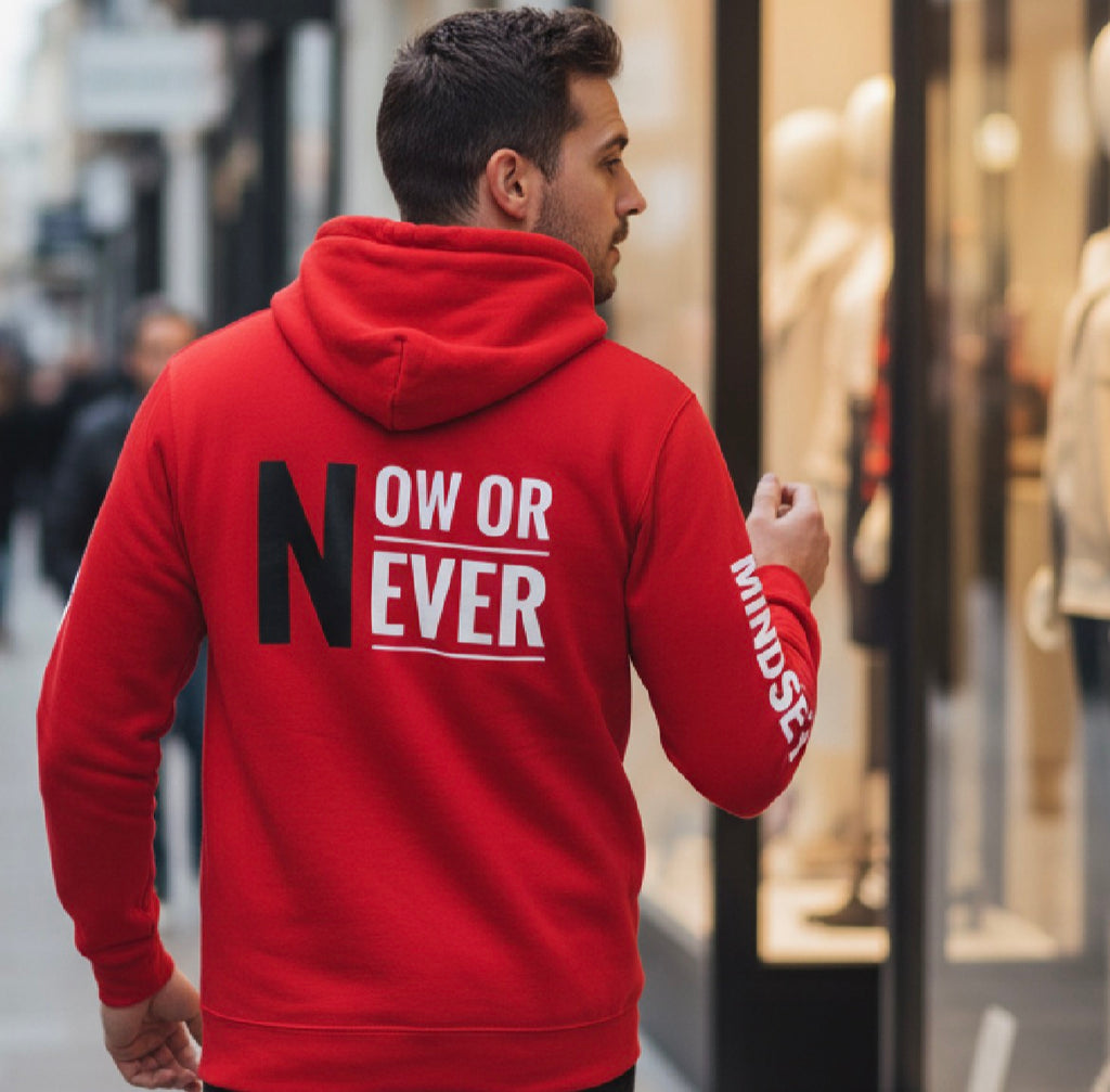 Mindset Collection Unisex Hoodie – "Now or Never" Red Heavyweight Pullover