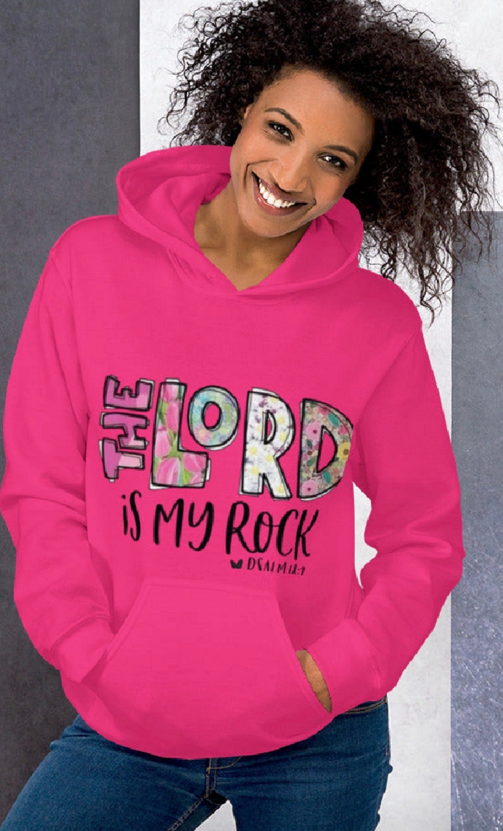 The Lord Is My Rock Psalm 18:2 Graphic Hoodie - Hot Pink