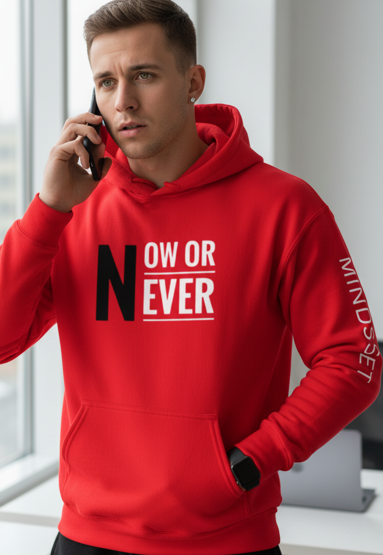 Mindset Collection Unisex Hoodie – "Now or Never" Red Heavyweight Pullover