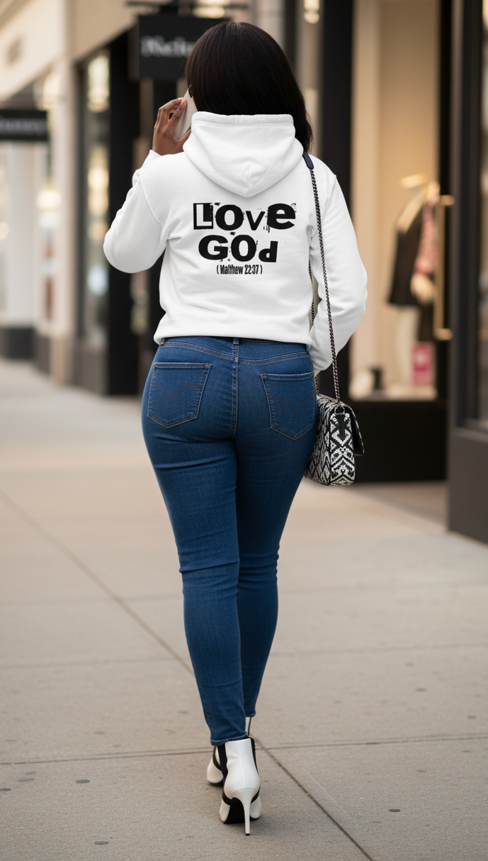 Love God Matthew 22:37 Back Graphic Hoodie - White