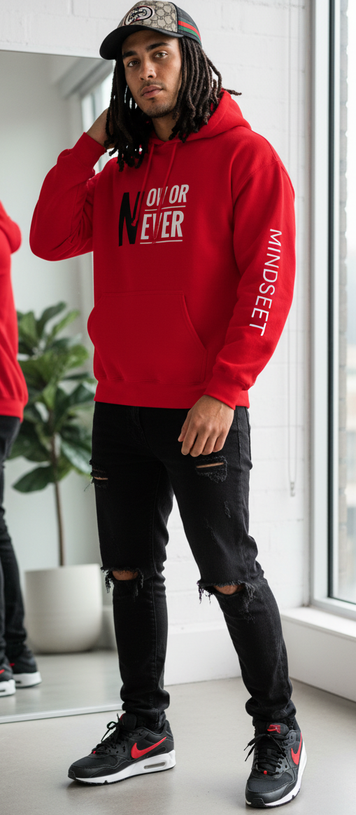 Mindset Collection Unisex Hoodie – "Now or Never" Red Heavyweight Pullover