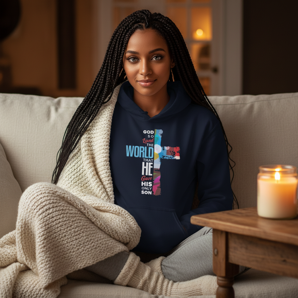 John 3:16 God So Loved The World Graphic Hoodie - Navy Blue