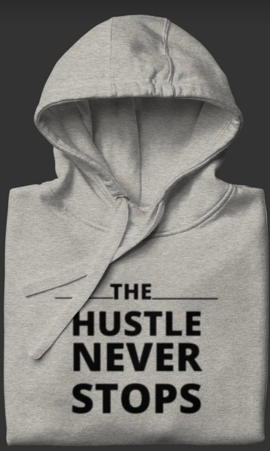 Mindset Collection Unisex Hoodie – "The Hustle Never Stops" Grey Heavyweight Pullover