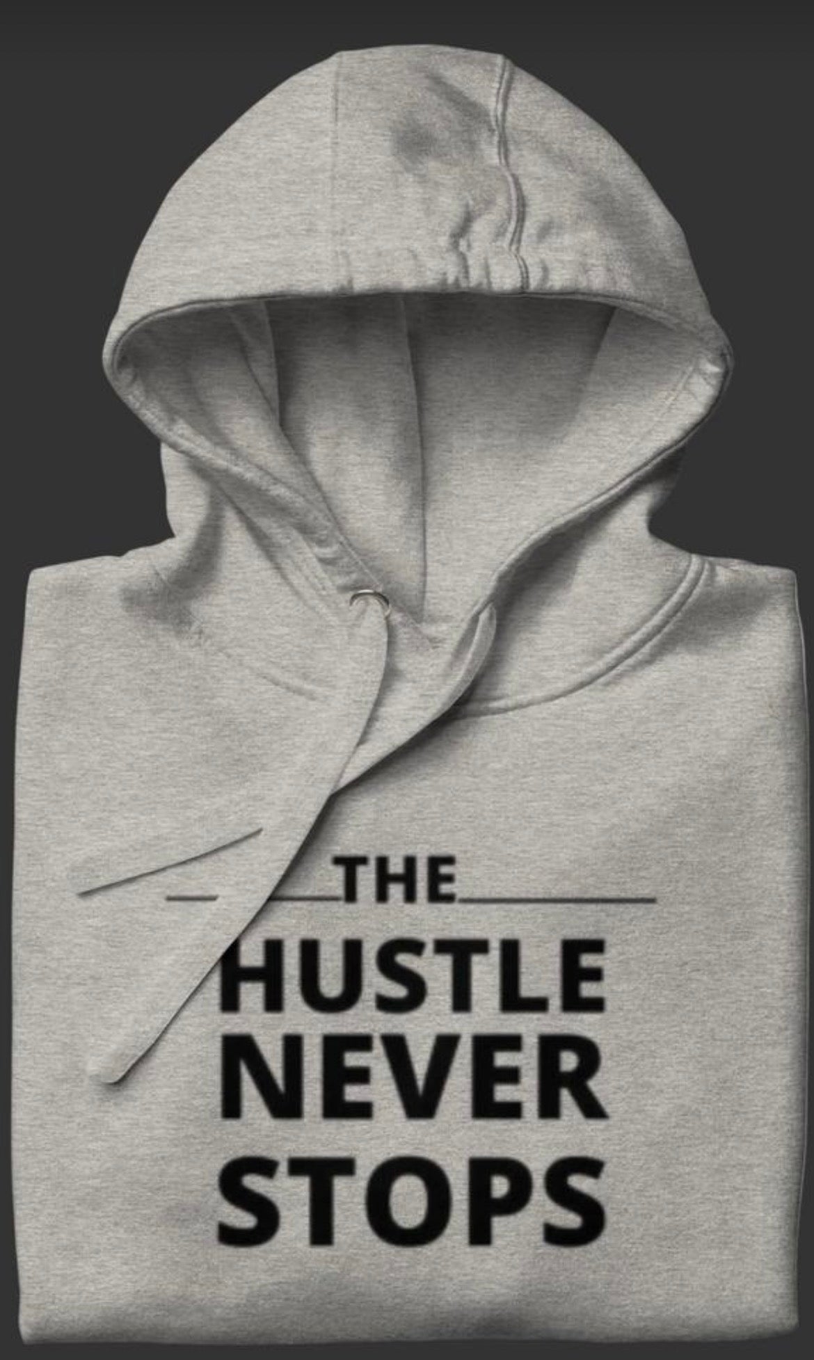 Mindset Collection Unisex Hoodie – "The Hustle Never Stops" Grey Heavyweight Pullover