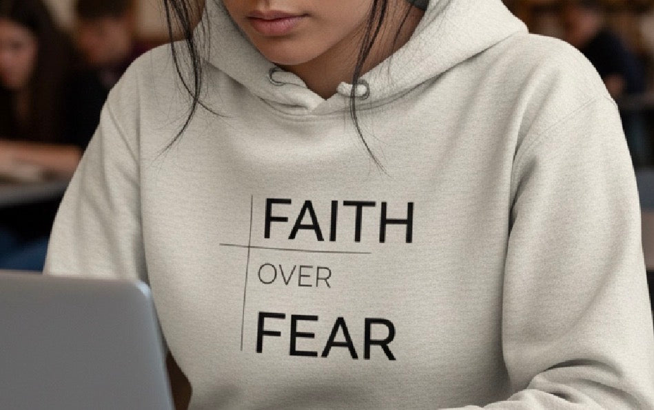 Faith Over Fear Graphic Hoodie - Oatmeal Beige
