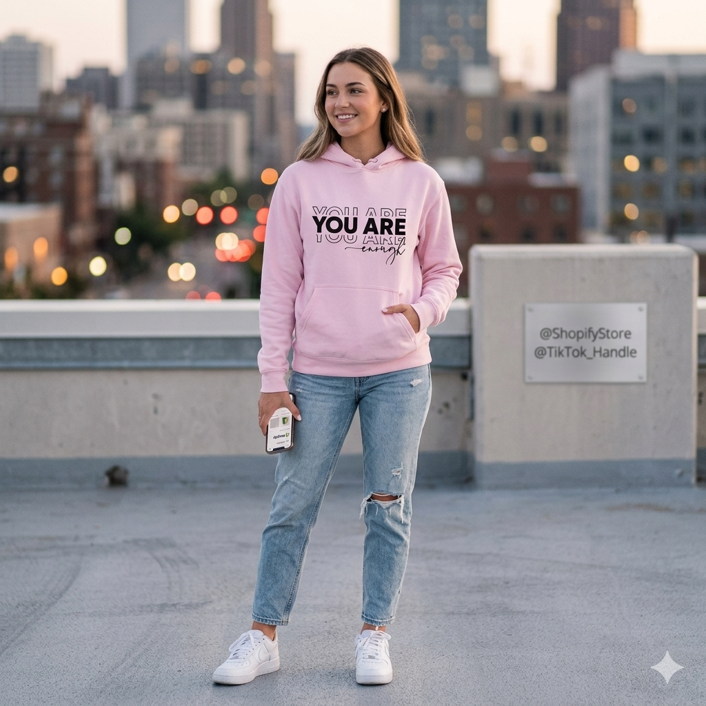 You Are Enough Hot Pink Pullover Hoodie