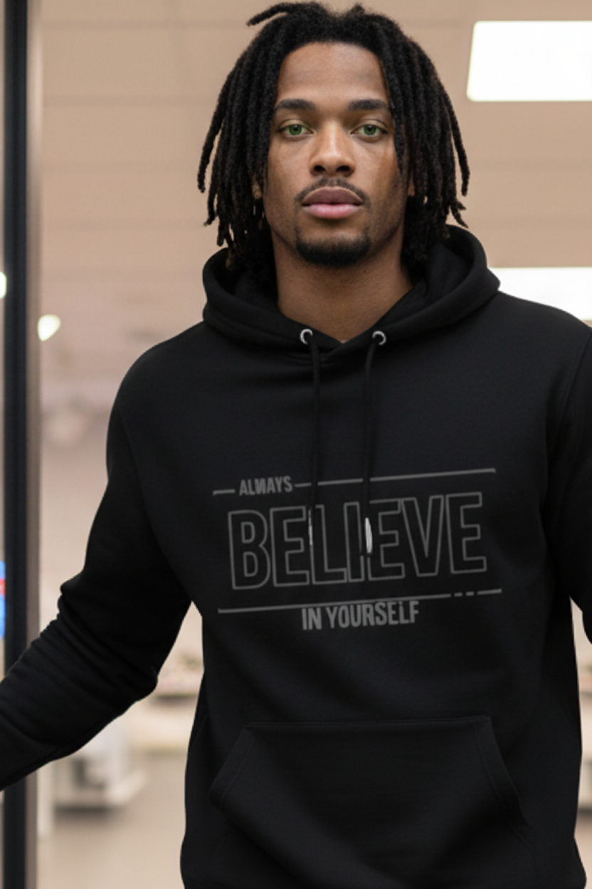 Mindset Collection Unisex Hoodie – "Always Believe in Yourself" Black Heavyweight Pullover