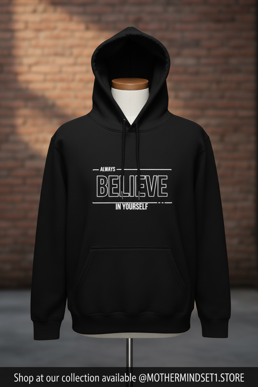 Mindset Collection Unisex Hoodie – "Always Believe in Yourself" Black Heavyweight Pullover
