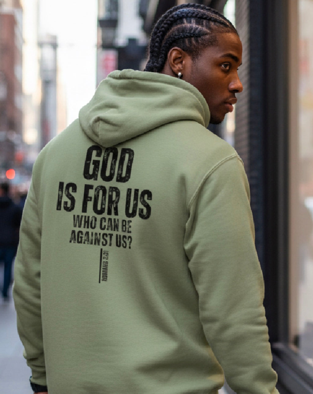 Mindset Collection– "God Is For Us" Olive Green Heavyweight Pullover Shop our "The Lord Is With Me" Psalm 118 front and back graphic hoodie