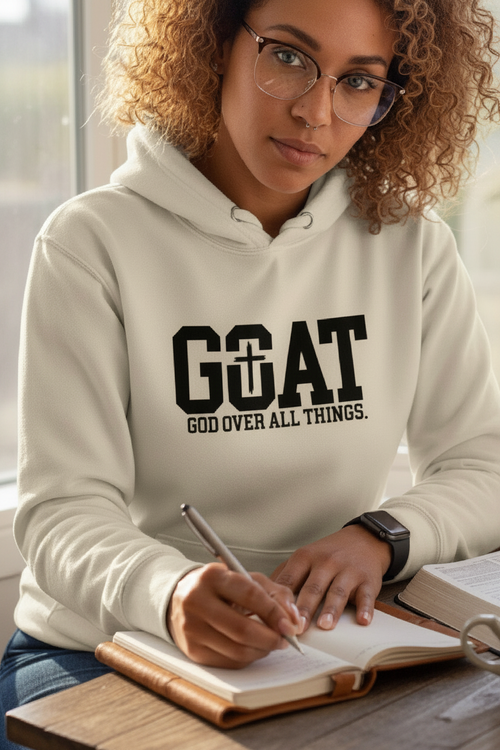 GOAT God Over All Things Graphic Hoodie - Bone Cream