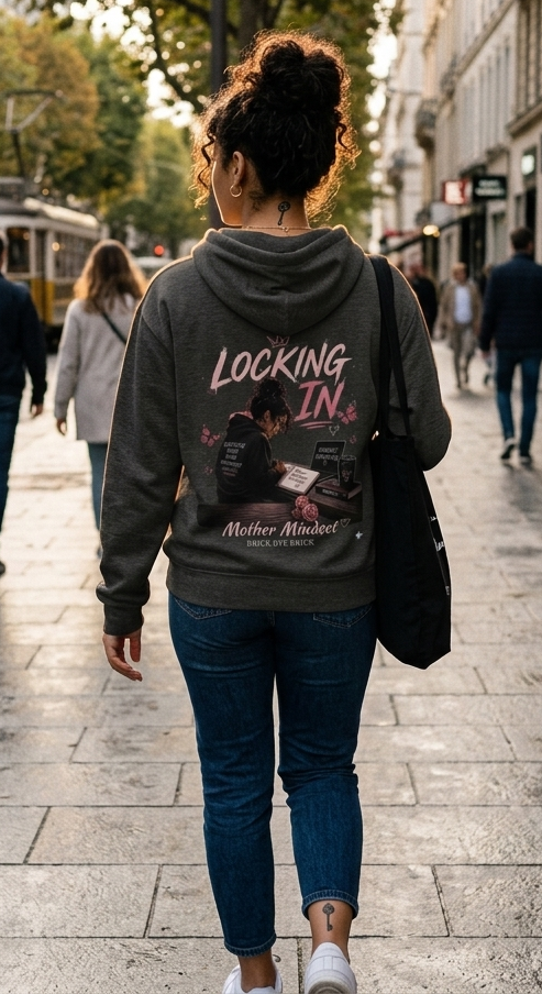 “Locking In” Hot Pink/Black Graphic Back Hoodie - Gray