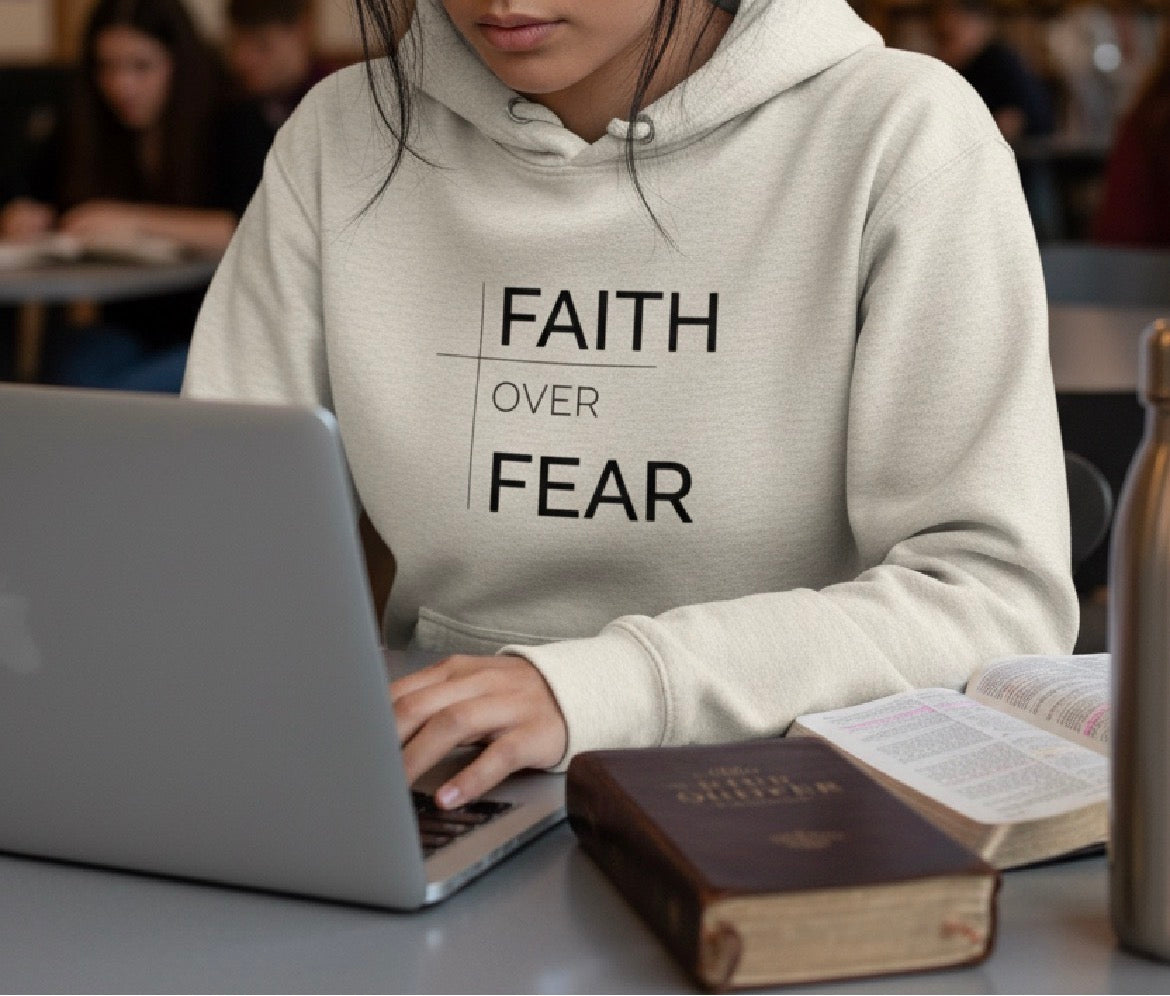 Faith Over Fear Graphic Hoodie - Oatmeal Beige