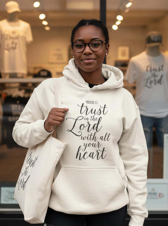 Trust In The Lord Proverbs 3:5 Graphic Hoodie - Cream Off-White