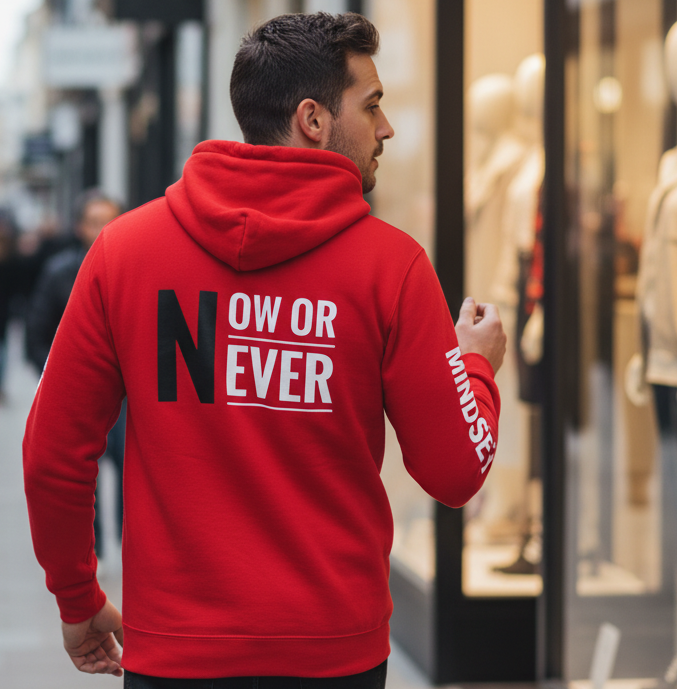 Mindset Collection Unisex Hoodie – "Now or Never" Red Heavyweight Pullover