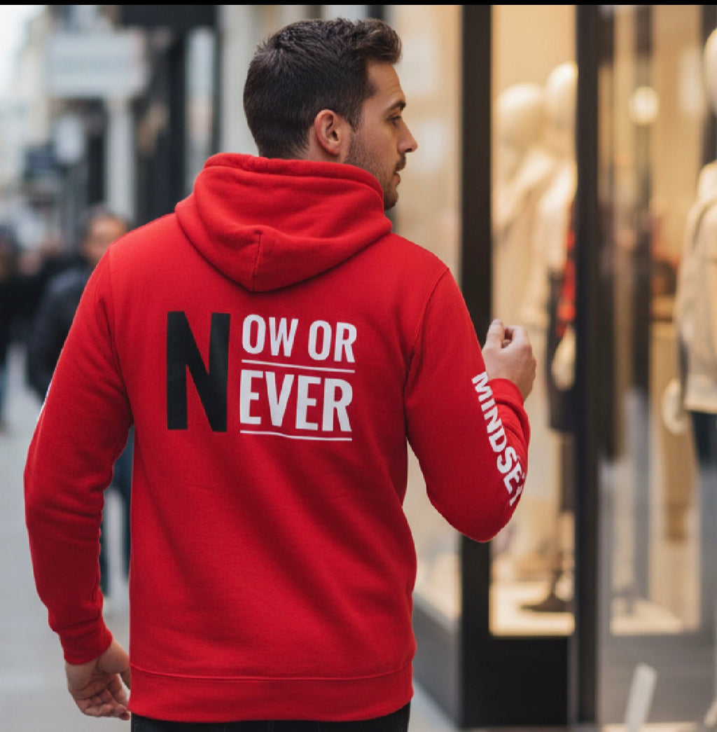 Mindset Collection Unisex Hoodie – "Now or Never" Red Heavyweight Pullover
