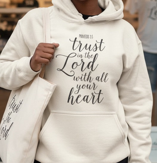 Trust In The Lord Proverbs 3:5 Graphic Hoodie - Cream Off-White