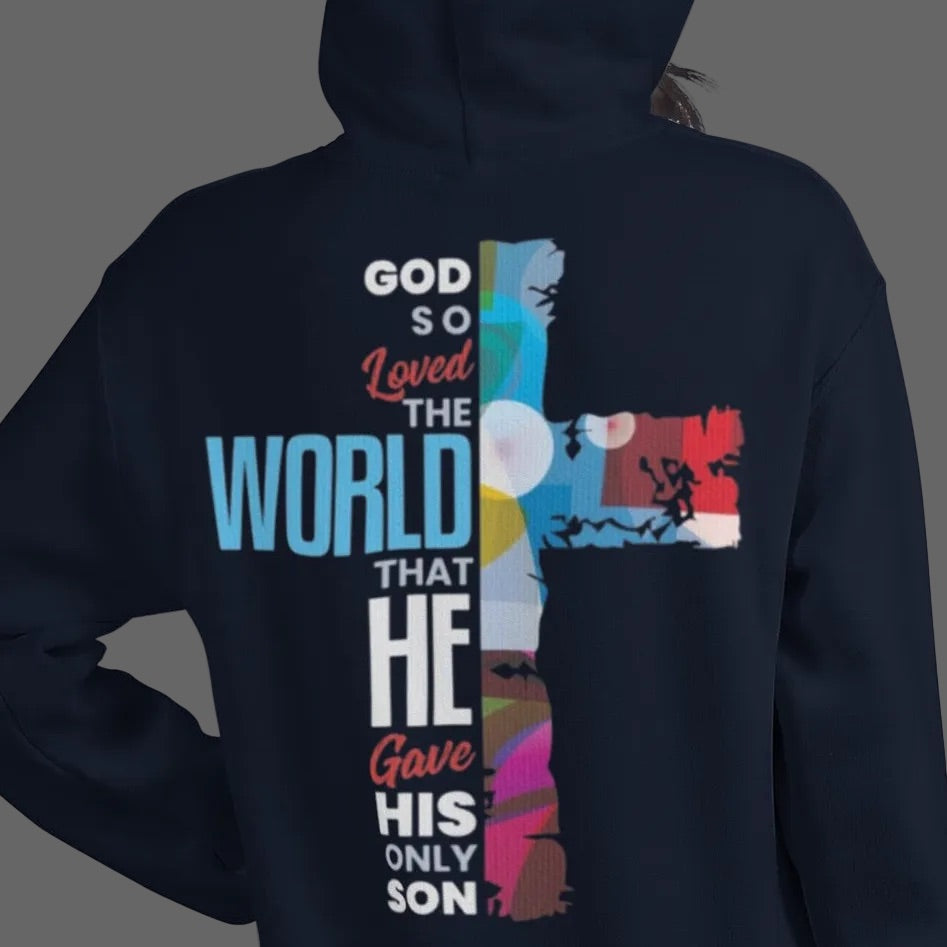 John 3:16 God So Loved The World Graphic Hoodie - Navy Blue