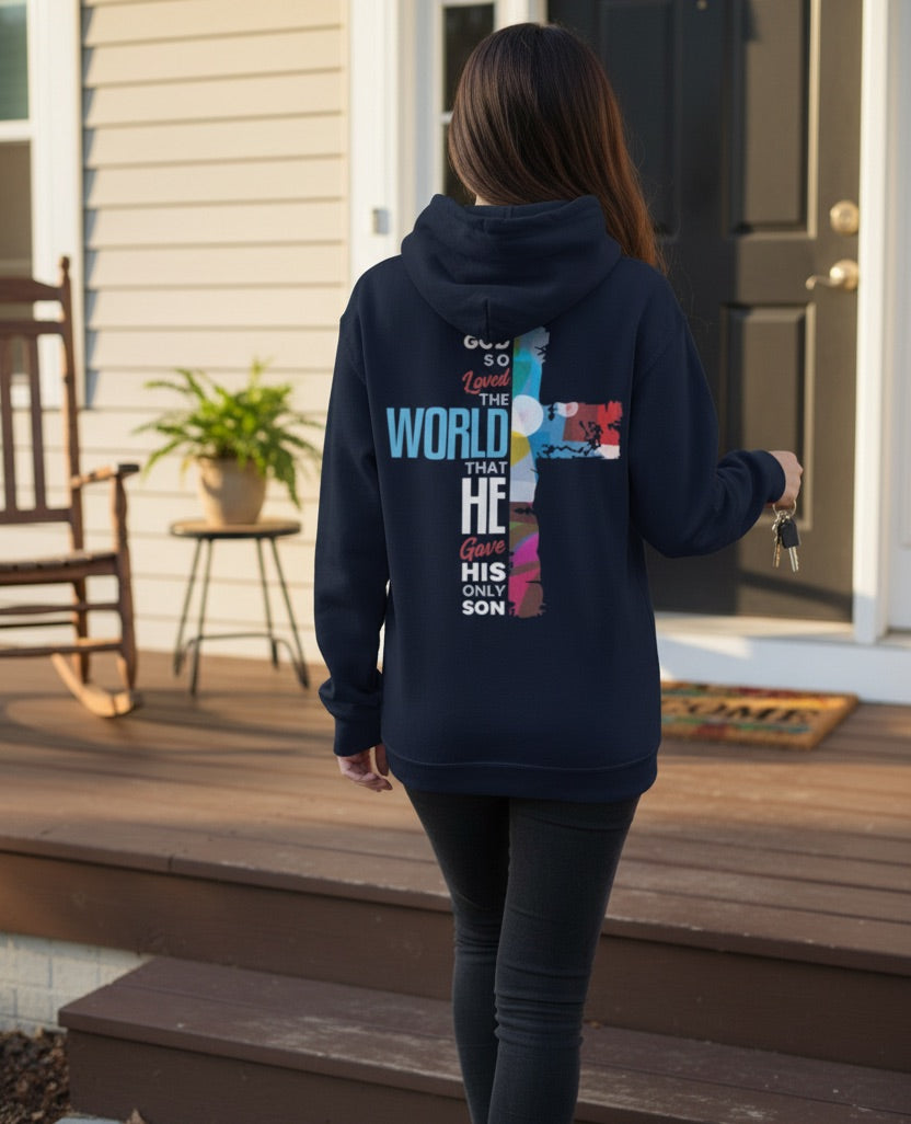 John 3:16 God So Loved The World Graphic Hoodie - Navy Blue