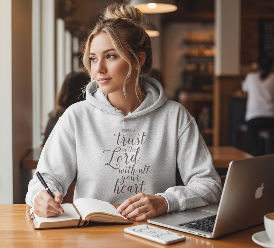 Trust In The Lord Proverbs 3:5 Graphic Hoodie - Cream Off-White