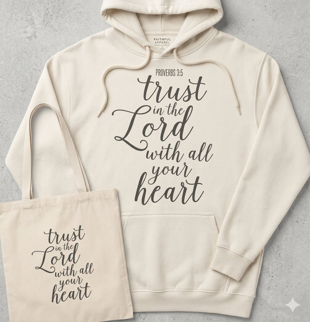 Trust In The Lord Proverbs 3:5 Graphic Hoodie - Cream Off-White