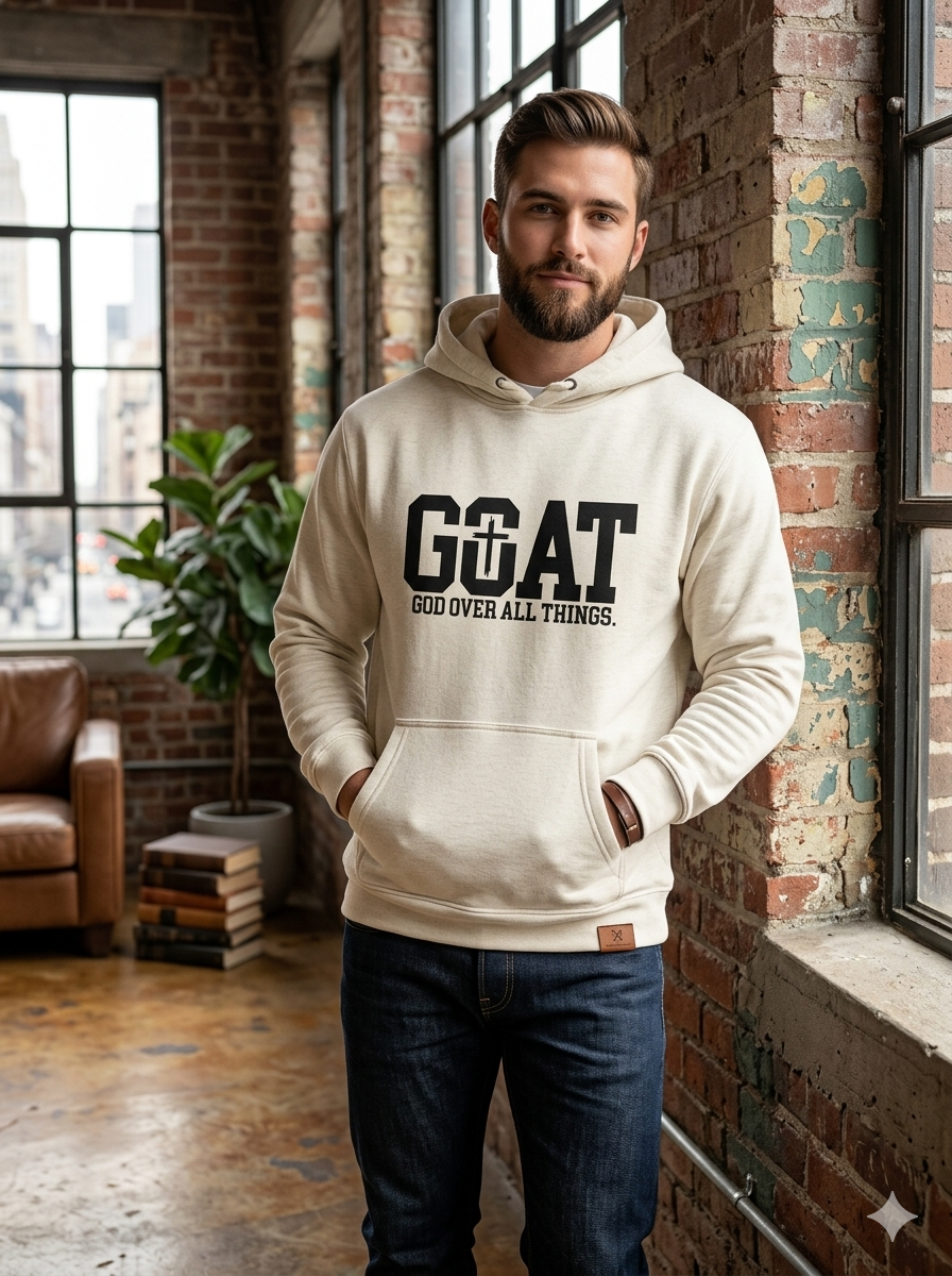 GOAT God Over All Things Graphic Hoodie - Bone Cream
