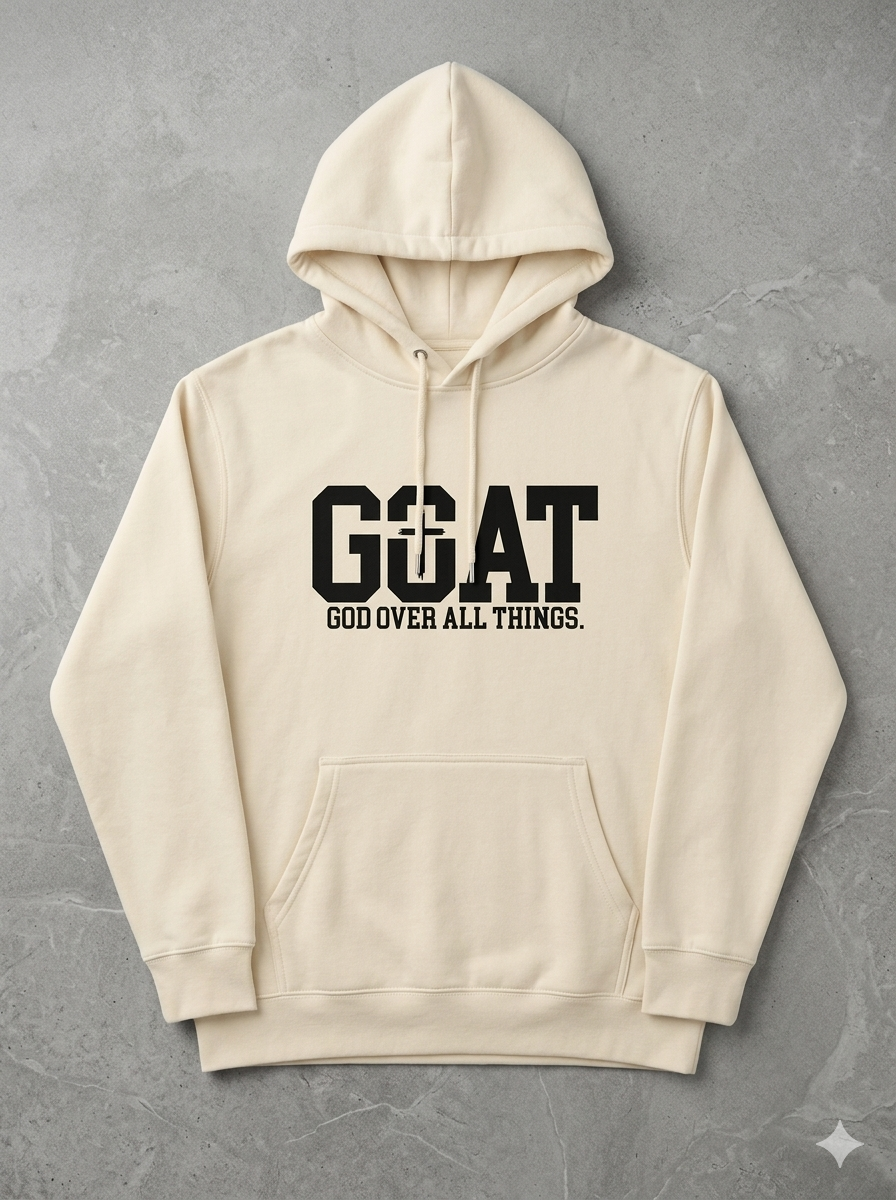 GOAT God Over All Things Graphic Hoodie - Bone Cream