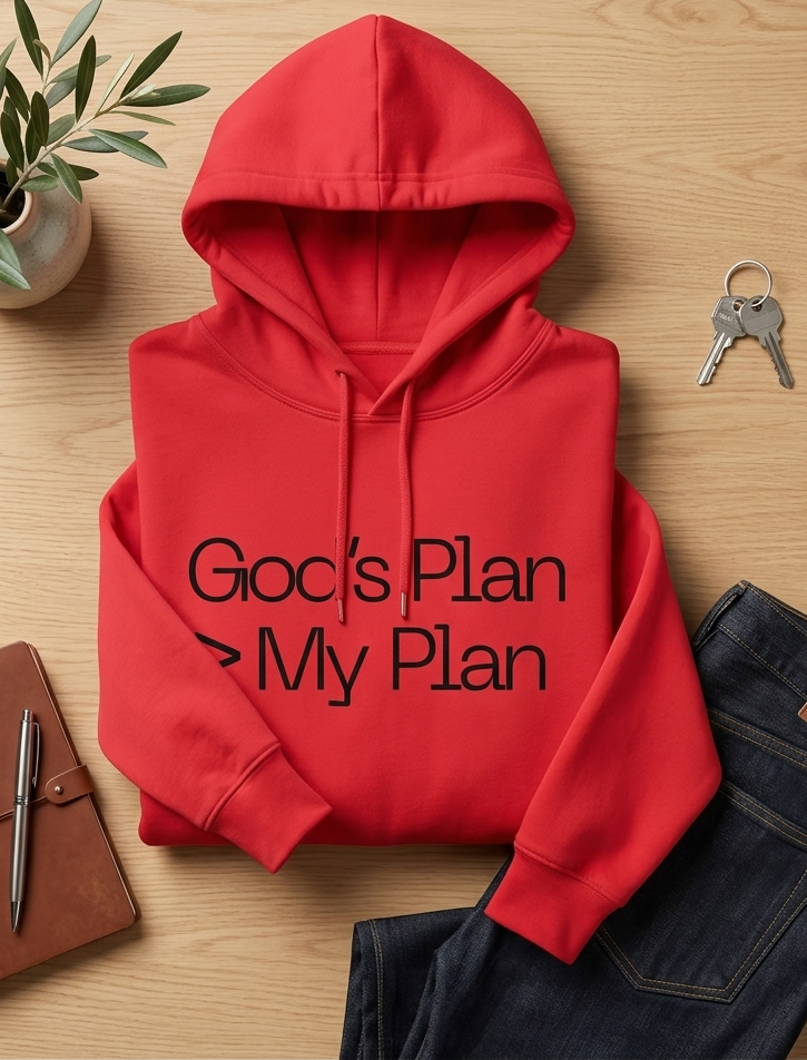 Mindset Collection Unisex Hoodie – "God's Plan > My Plan" Red Heavyweight Pullover