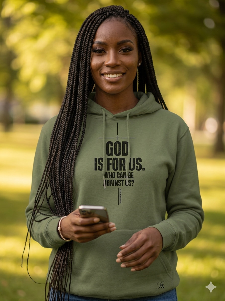 Mindset Collection– "God Is For Us" Olive Green Heavyweight Pullover Shop our "The Lord Is With Me" Psalm 118 front and back graphic hoodie
