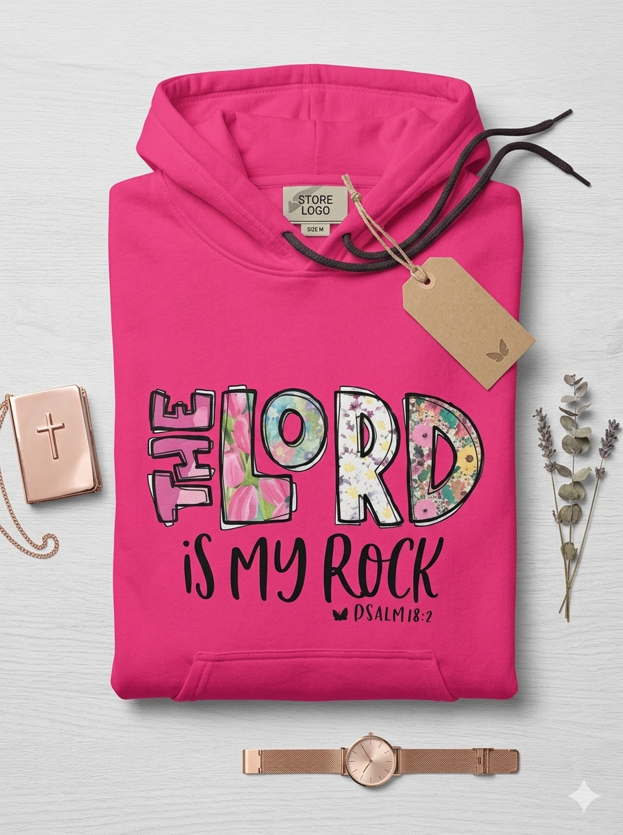 The Lord Is My Rock Psalm 18:2 Graphic Hoodie - Hot Pink