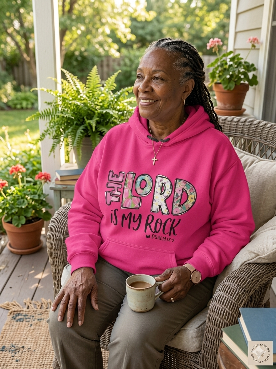 The Lord Is My Rock Psalm 18:2 Graphic Hoodie - Hot Pink