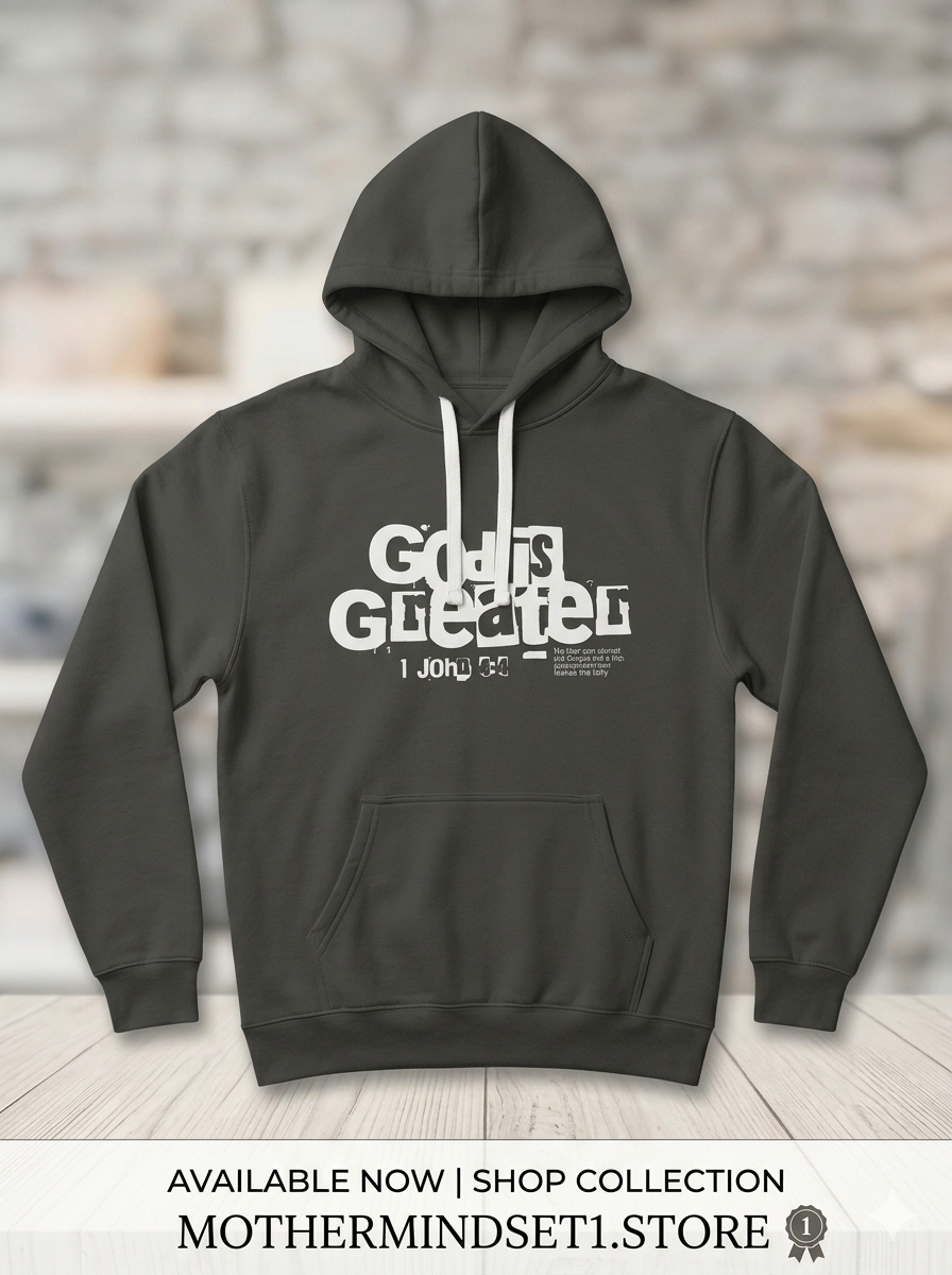 God Is Greater 1 John 4:4 Graphic Hoodie - Charcoal