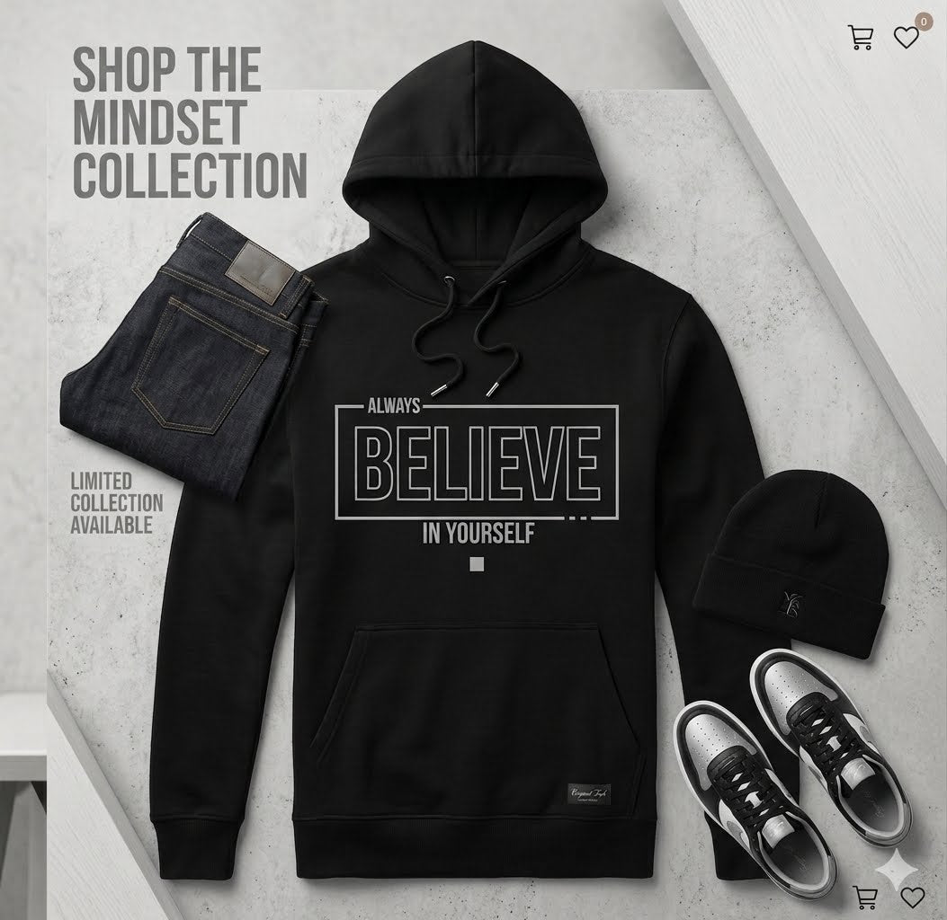 Mindset Collection Unisex Hoodie – "Always Believe in Yourself" Black Heavyweight Pullover