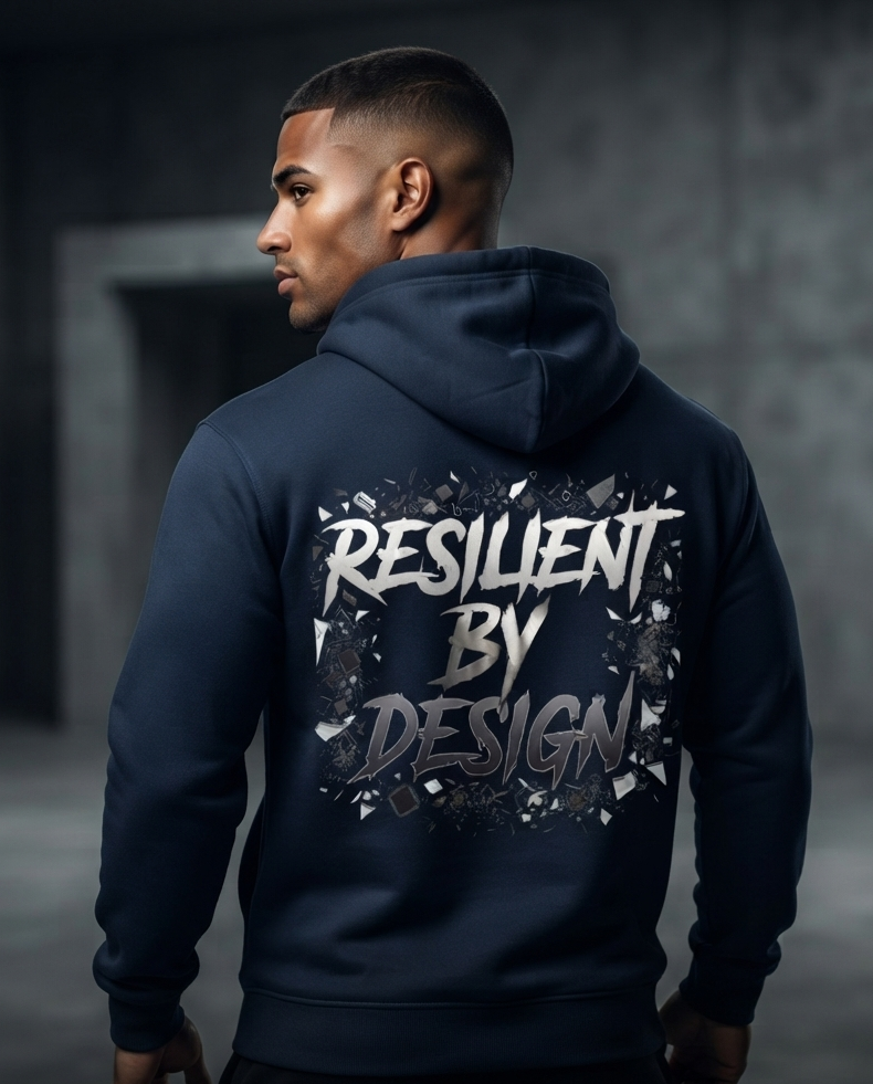 Resilient by Design Back Graphic Hoodie | MotherMindset Intention Collection – Navy Blue