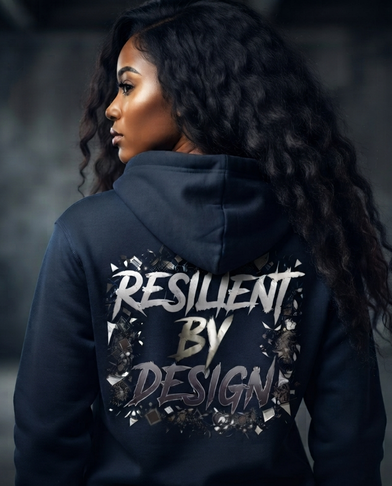 Resilient by Design Back Graphic Hoodie | MotherMindset Intention Collection – Navy Blue