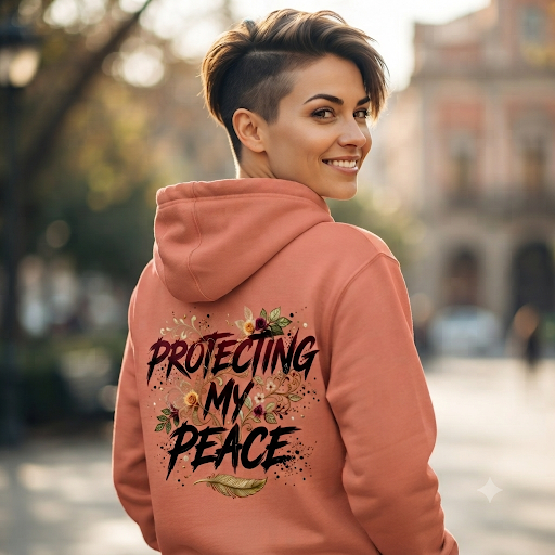 Protecting My Peace Back Graphic Hoodie | MotherMindset Intention Collection – Mauve Pink