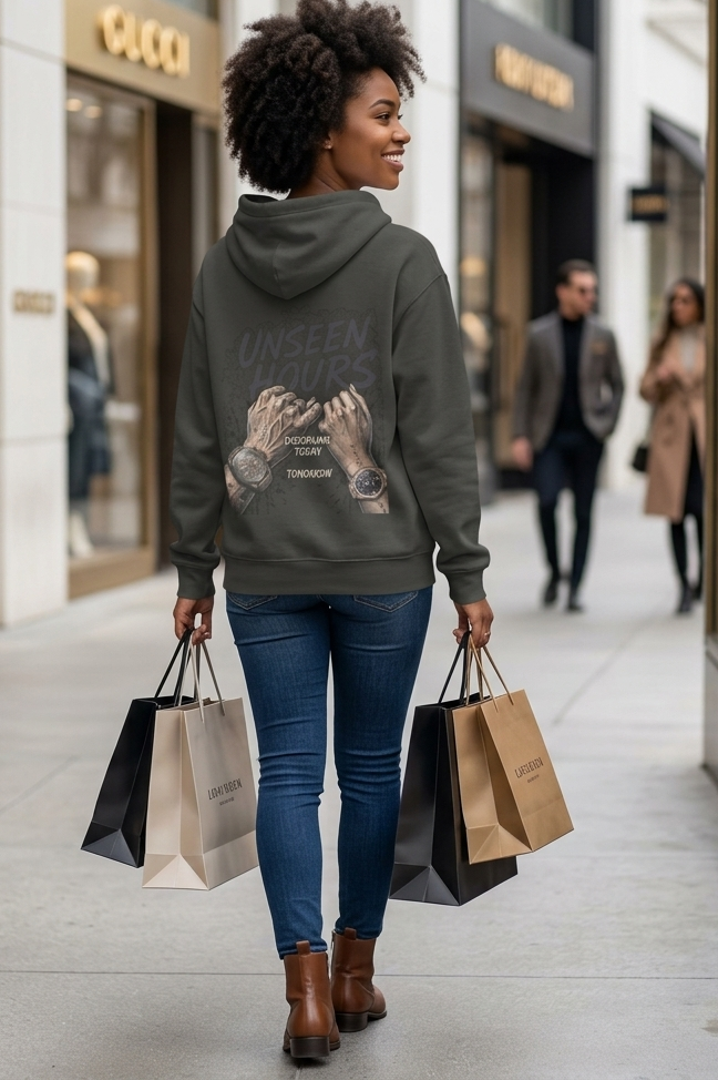 Unseen Hours Back Graphic Hoodie | MotherMindset Intention Collection – Charcoal Gray