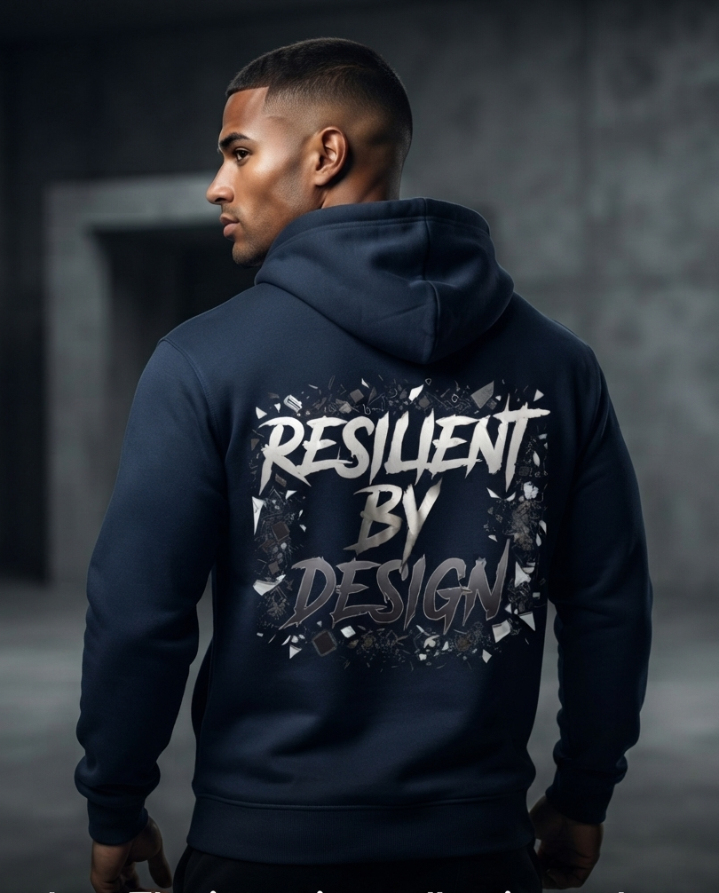 Resilient by Design Back Graphic Hoodie | MotherMindset Intention Collection – Navy Blue