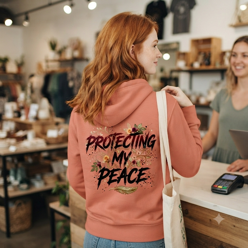 Protecting My Peace Back Graphic Hoodie | MotherMindset Intention Collection – Mauve Pink