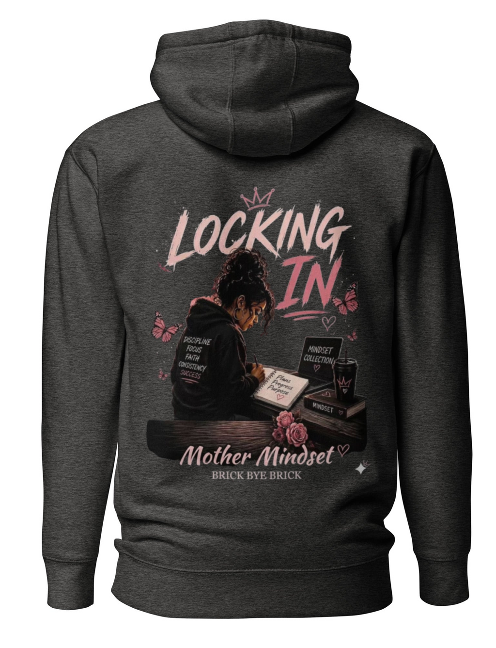 “Locking In” Hot Pink/Black Graphic Back Hoodie - Gray