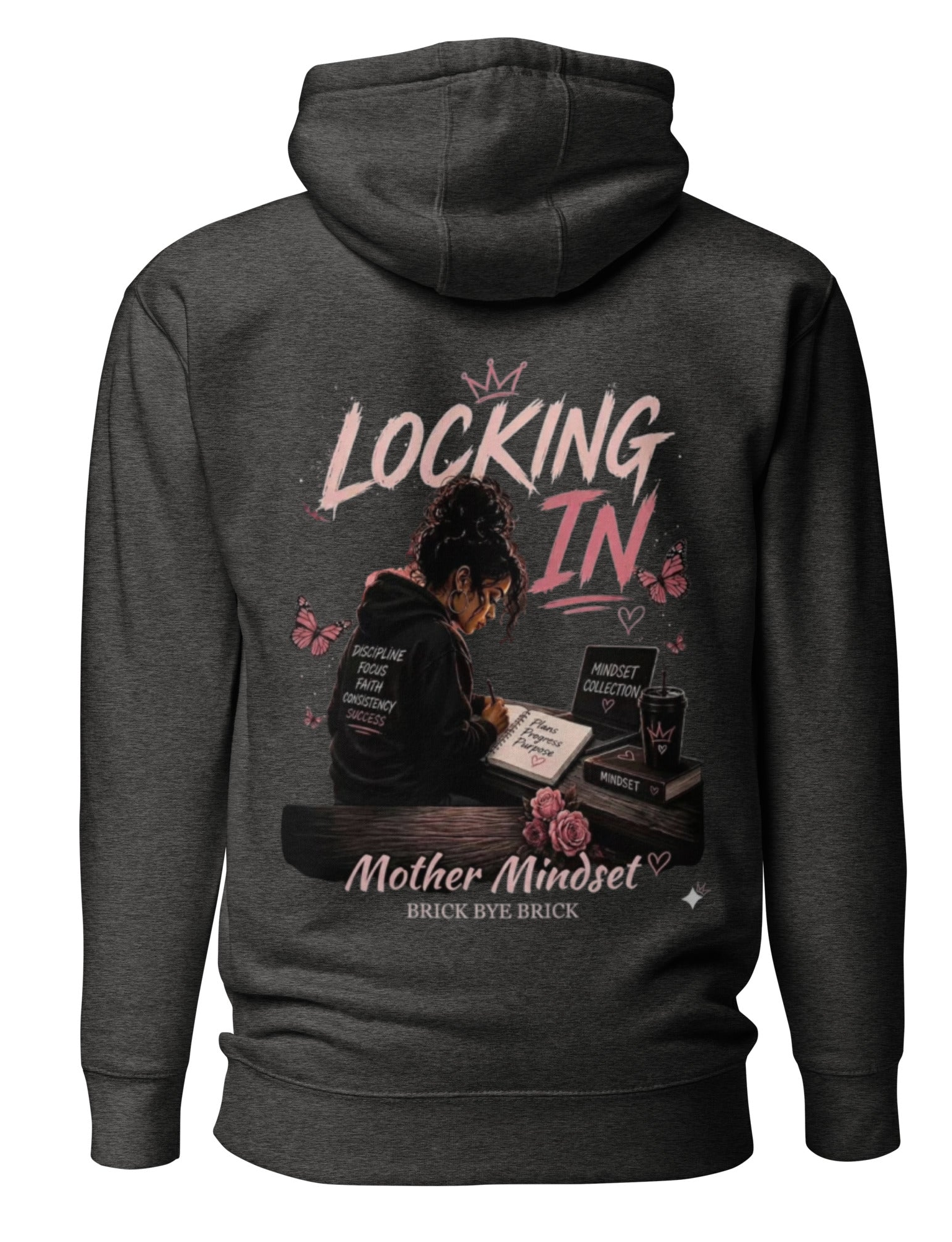 “Locking In” Hot Pink/Black Graphic Back Hoodie - Gray
