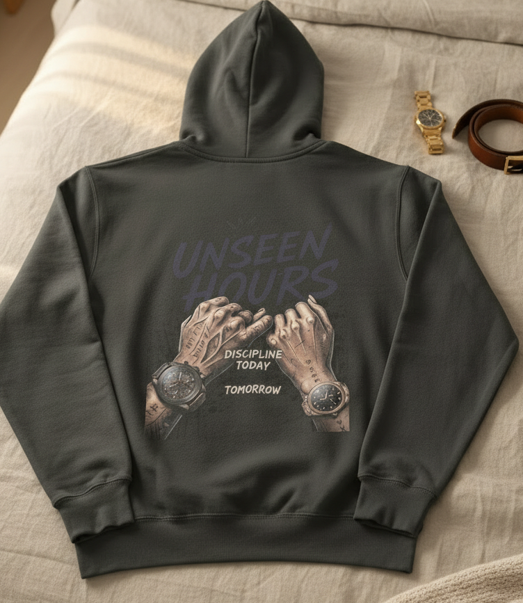 Unseen Hours Back Graphic Hoodie | MotherMindset Intention Collection – Charcoal Gray